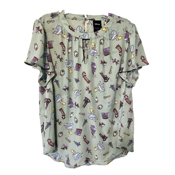 Torrid Tops - Torrid Disney Alice In Wonderland Flutter Sleeve Blouse Georgette Aqua Green 1X
